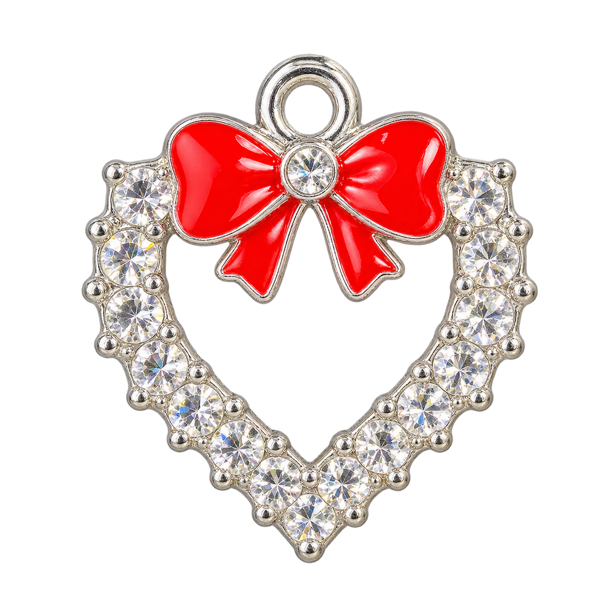 Charm Corazón Plateado con Lazo